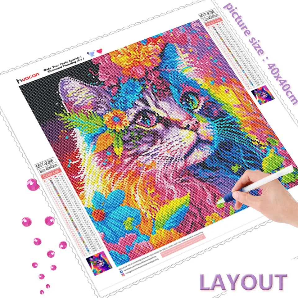 EXA Colorful Cat Diamond Painting 5D Full Round Diamond Mosaic Kit Cro –  EXact Zibi